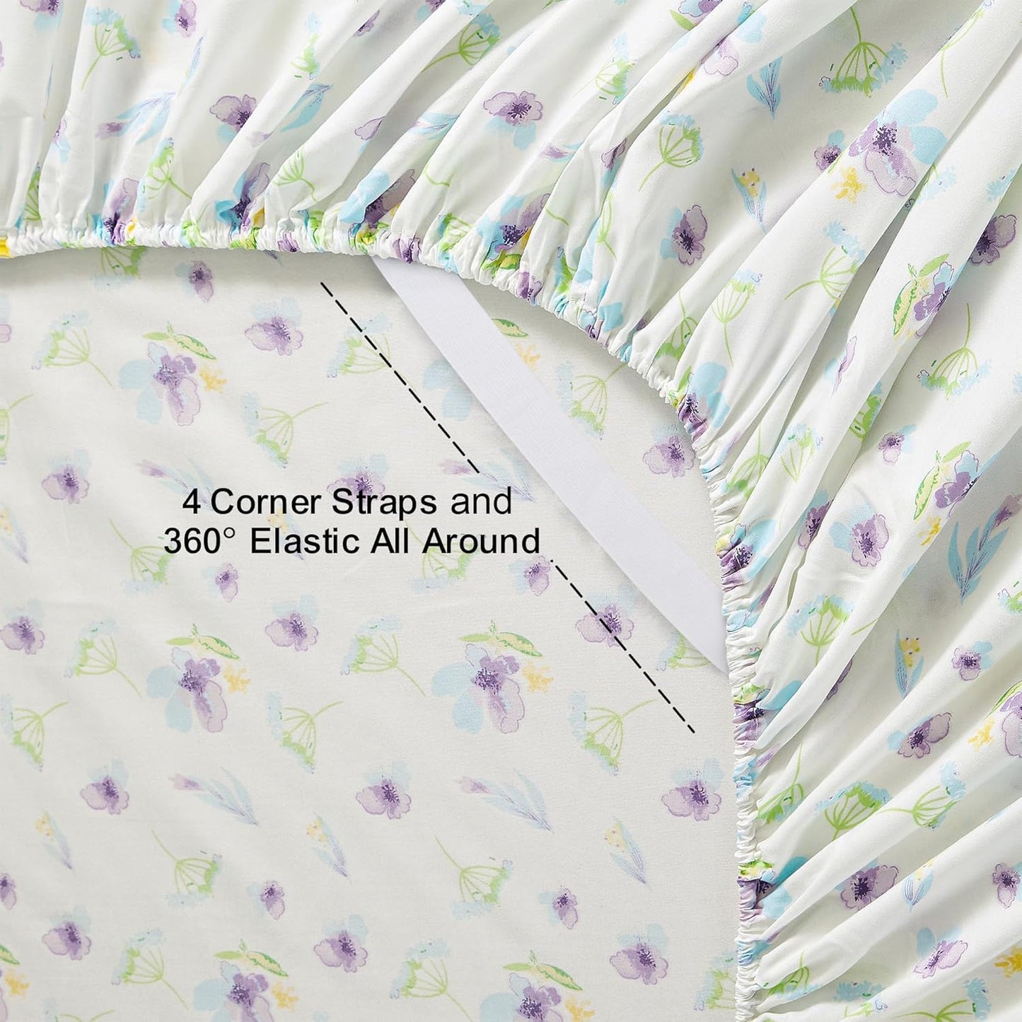 Floral Sheets Queen Printed Bed Sheets Queen Size - 4 Piece Soft Microfiber Blue Dandelion Patterned Fitted Sheets with 15" Deep Pocket