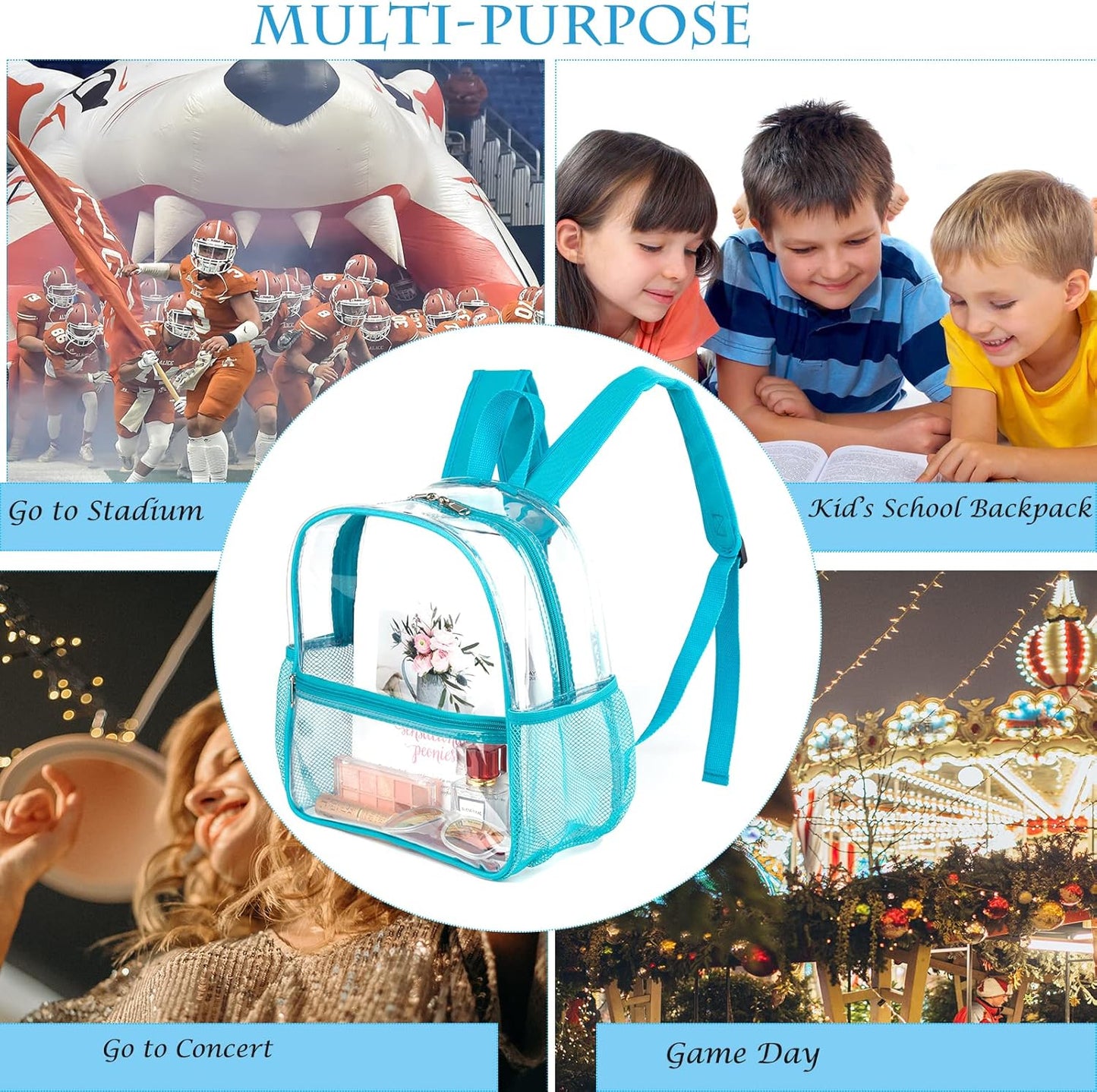 Mini Transparenter Rucksack 12x12x6 Stadion Zugelassener Plastik-Rucksack