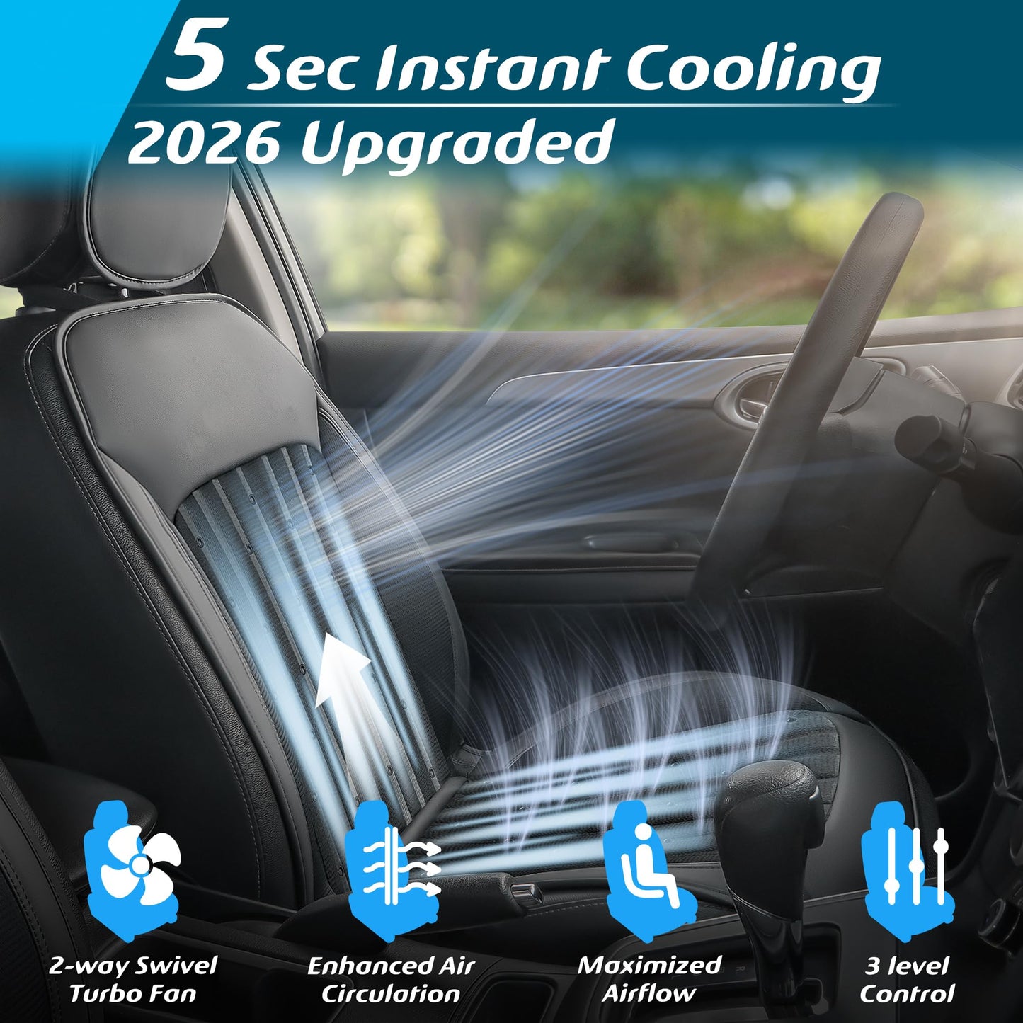 Paffenery 2026 Upgraded Cooling Car Seat Cover Front Seat, 12V-24V Ventilated Cooling Car Seat Cushion, Cooled Seat Cover for Car SUV Truck Universal Fit, Classic Black