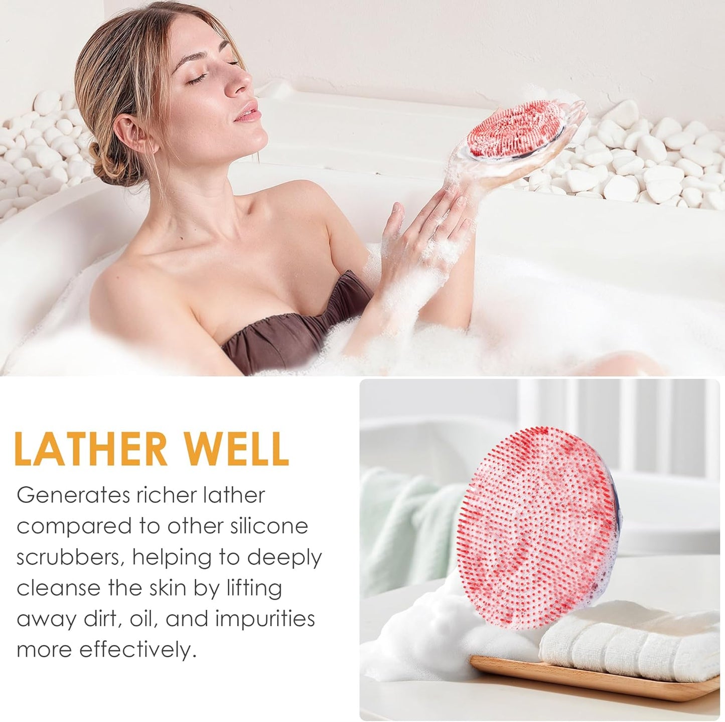 INNERNEED Duschbürste aus weichem Silikon in Lebensmittelqualität, Hand-Körperbürste zur Hautreinigung, sanftes Peeling, gute Schaumbildung (Schwarz)