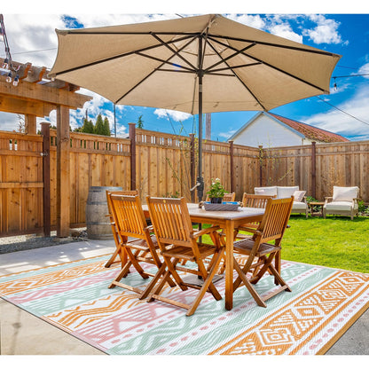 Lahome Outdoor Rugs 8x10 Waterproof, Reversible Outdoor Plastic Straw Rug for Camping Patio, RV Outdoor Rugs Outside, Outdoor Carpet for Porch Deck Backyard Picnic(Blue/Yellow,8'x 10')