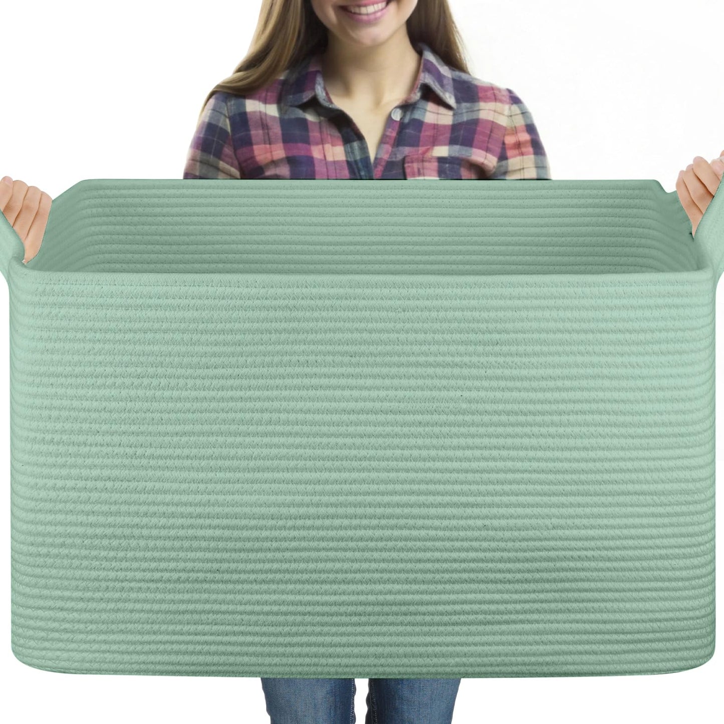 OIASKET 95L Extra Large Blanket Basket, 24" x 16.9" x 14.2" Woven Storage Basket for Living Room, Nursery Blanket Storage for Toys, Towels, Dirty Clothes (Grey)