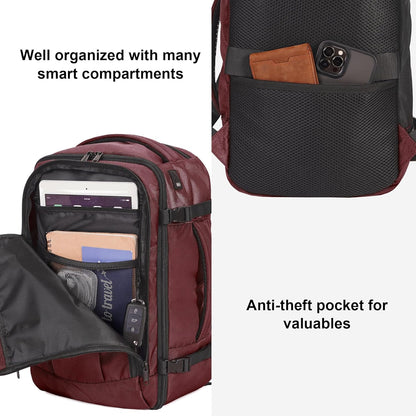 ECOHUB 16'' Reise-Rucksack Handgepäck Unterseat-Rucksack Persönlicher Gegenstand Flugzeug-Reisetasche mit 13 Taschen Handgepäck Flaschenhalter USB-Ladeanschluss Casual Daypack für Frauen Männer Schwarz
