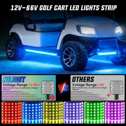 Nilight 6PCS Golf Cart Underbody Light Kit with Canopy Lights Dream Color Multi-Mode Neon Accent Lighting APP Remote Control Sound Active Music Sync IP67 Waterproof 12V-66V for EZGO Yamaha Club Car