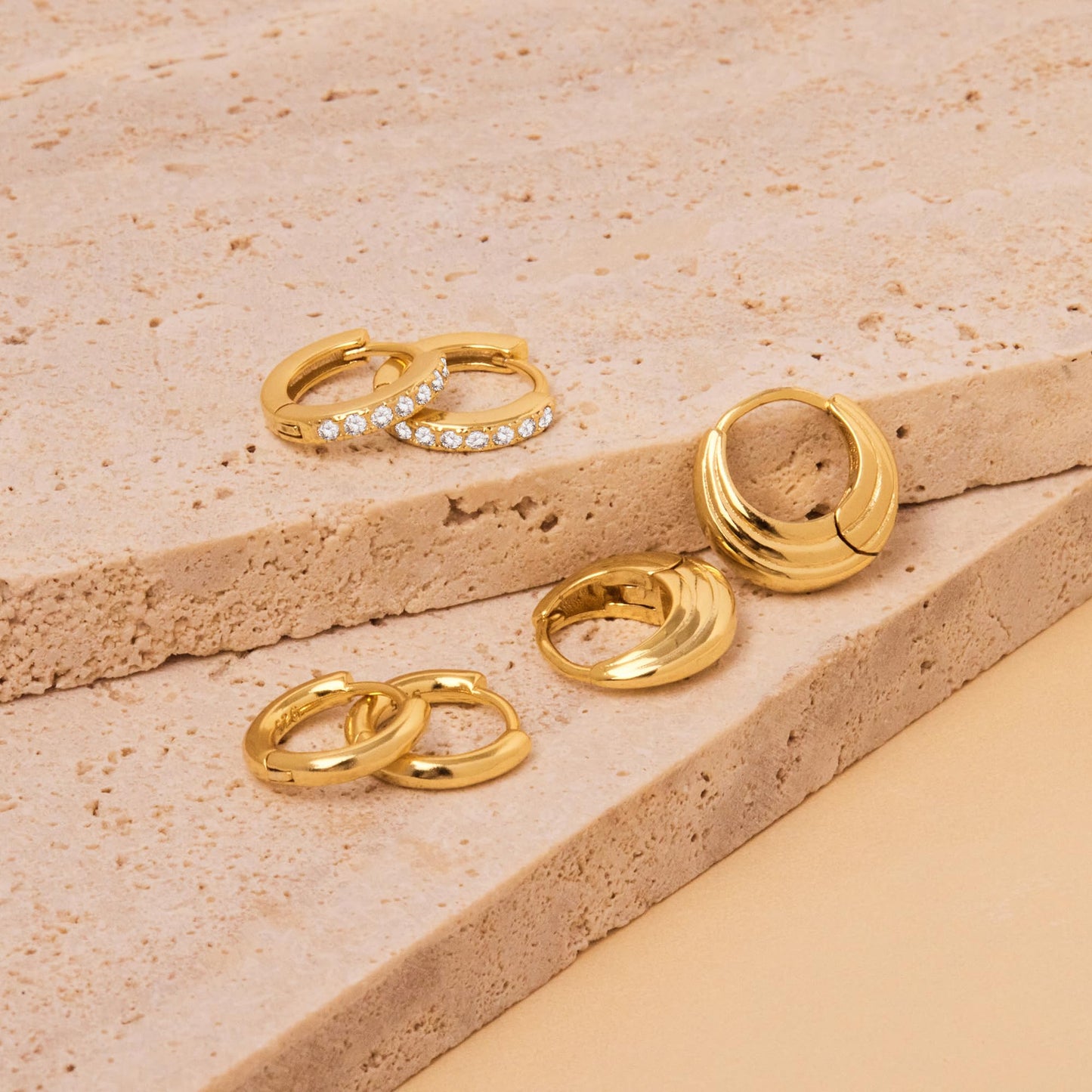 Inerney 14K Gold Plated Huggie Hoop Earrings for Women, Small Sterling Silver Earring Set Hypoallergenic Cartilage Helix Stacks, Mini Dainty Cute Trendy Birthstone Jewelry Gift for Multiple Piercings