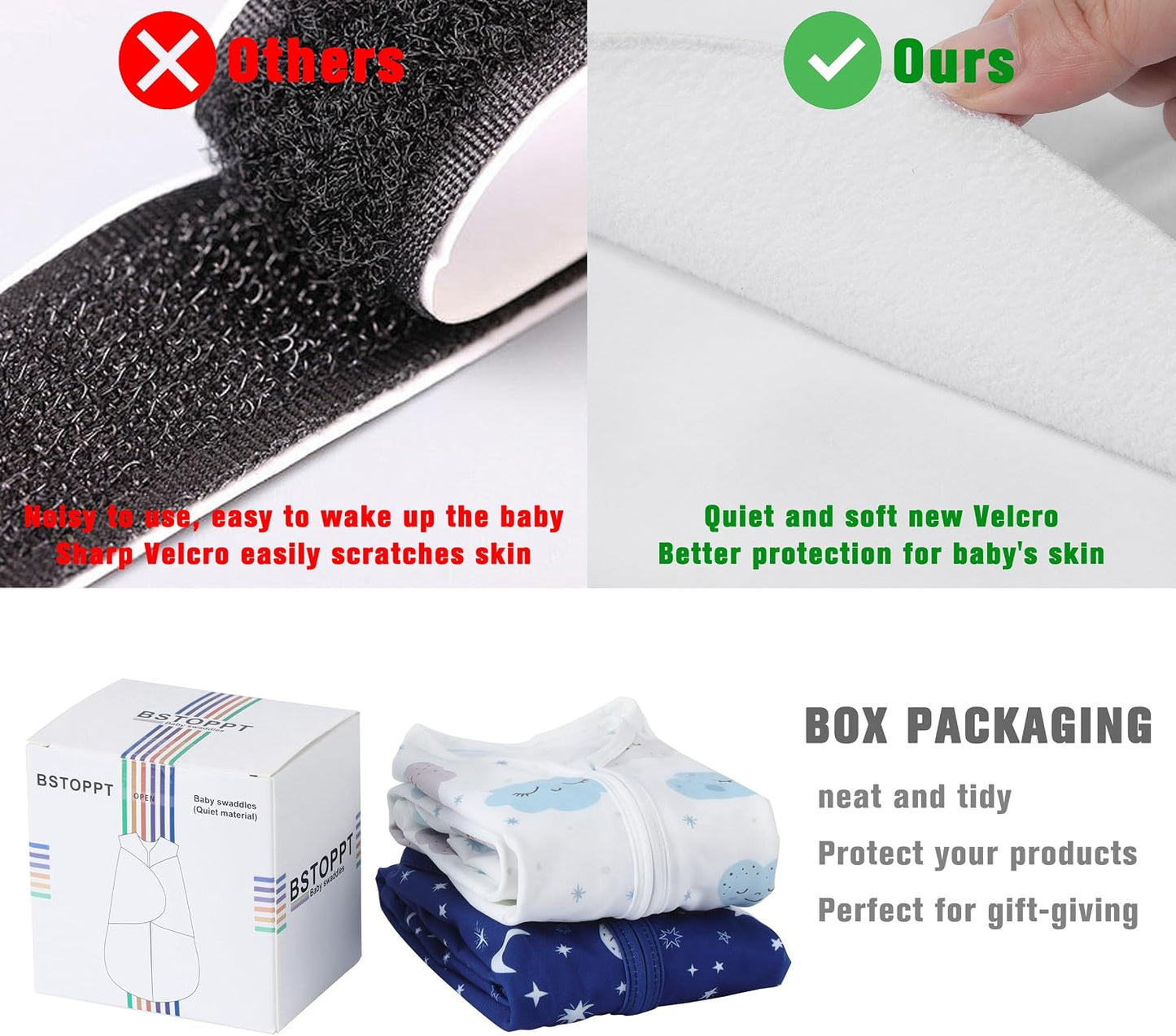 BSTOPPT Newborn Sleep Sack Baby Swaddle,3-6 Months,3-Way Adjustable Wearable Blanket,100% Rayon Cotton Swaddling sleeping bag，TOG 0.5（Clouds&Starry Sky）