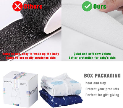 BSTOPPT Newborn Sleep Sack Baby Swaddle,3-6 Months,3-Way Adjustable Wearable Blanket,100% Rayon Cotton Swaddling sleeping bag，TOG 0.5（Clouds&Starry Sky）