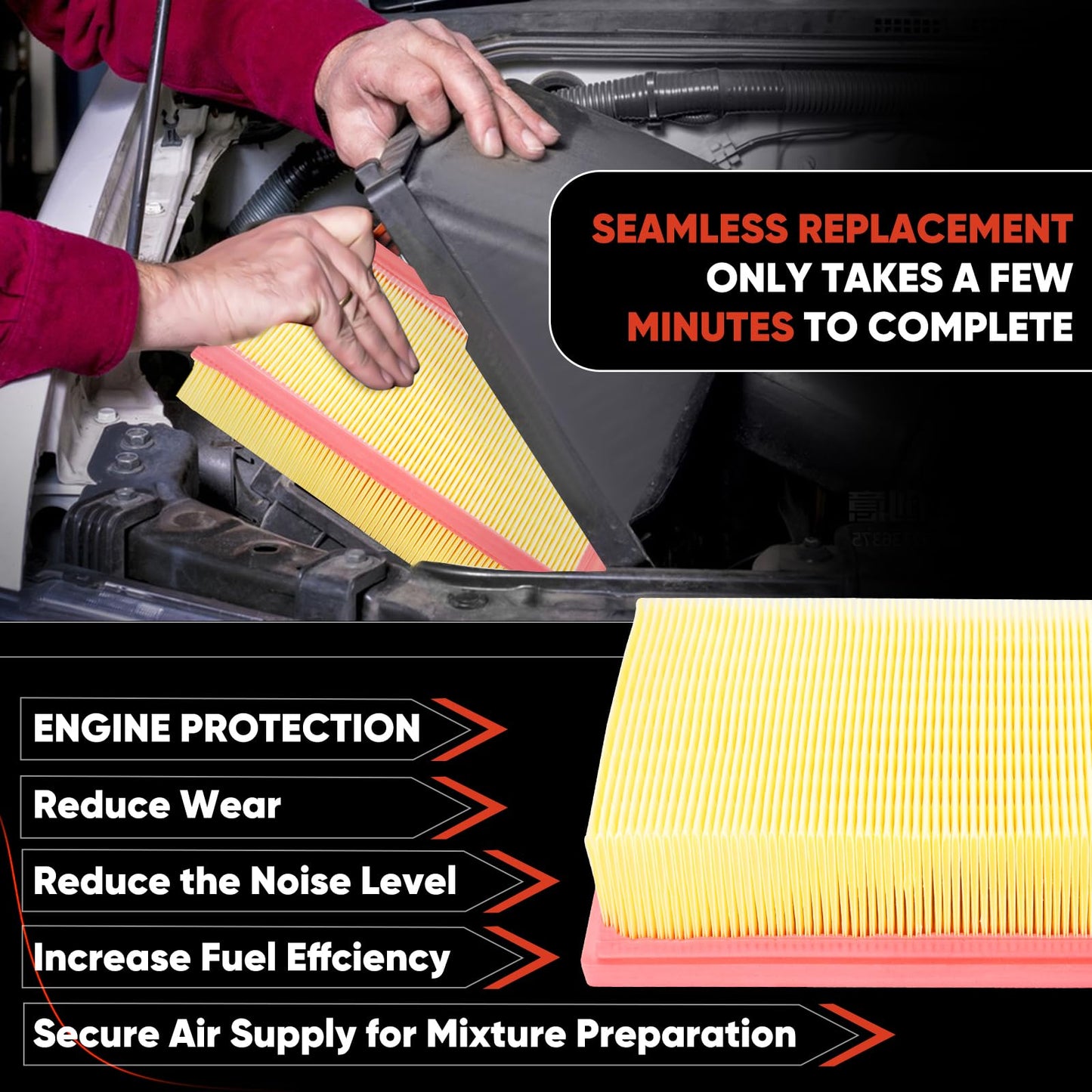 CA10262 Engine Air Filter Fit Ford Expedition/F150/F250/F350 (2007-2021) & Lincoln Navigator Replaces FA1883, 7C3Z9601A, A35642