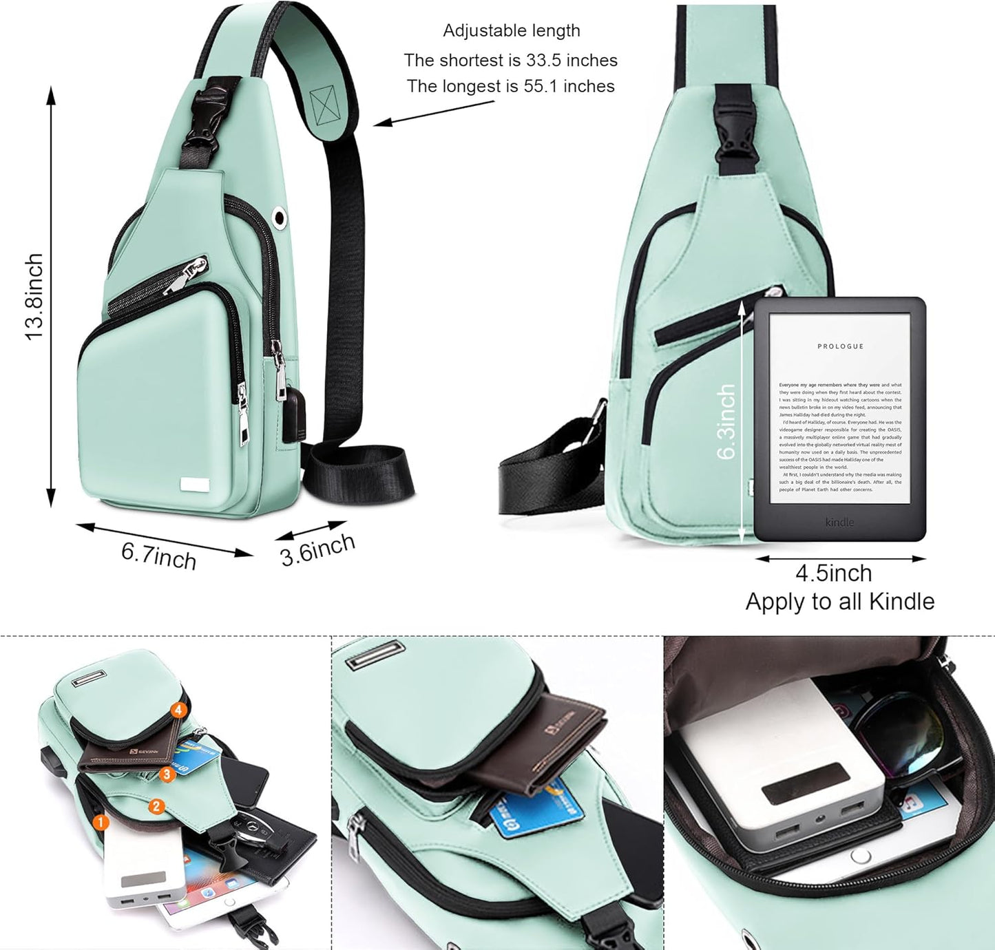 Wasserdichte Sling Bag Umhängetasche für Herren Damen Sling Rucksack Wanderrucksack Mehrzweck Cross Body Brusttasche