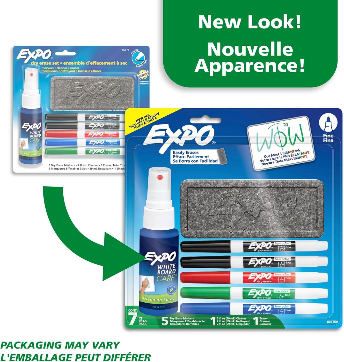 EXPO Whiteboard-Marker-Set, Keilspitze, verschiedene Farben, Radiergummi, Sprühreiniger, 6 Stück