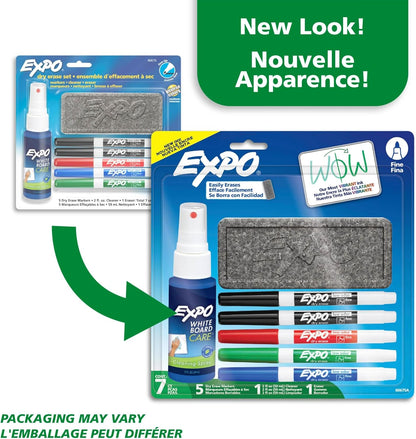 EXPO Whiteboard-Marker-Set, Keilspitze, verschiedene Farben, Radiergummi, Sprühreiniger, 6 Stück