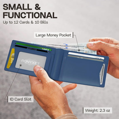 Schlankes RFID-Portemonnaie für Herren – Minimalistisches Portemonnaie für Männer mit Geldklammer, fasst 12 Karten – Langlebiges Leder-Carbonfaser-Herrenportemonnaie – Perfektes Geschenk für Männer (Geldklammer, schwarzes Carbon)