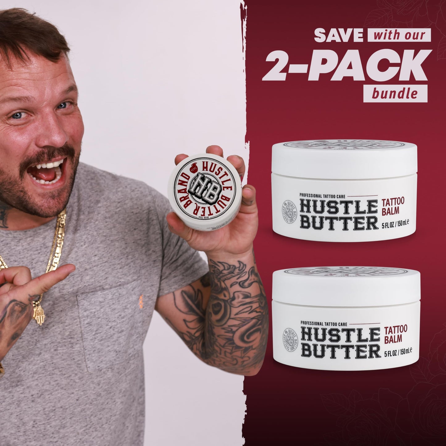 Hustle Butter Tattoo Aftercare 5oz Tattoo Balm, Heals + Protects New Tattoos and Rejuvenates Older Tattoos - 100% Vegan Cream No-Petroleum