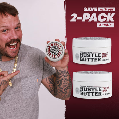 Hustle Butter Tattoo Aftercare 5oz Tattoo Balm, Heals + Protects New Tattoos and Rejuvenates Older Tattoos - 100% Vegan Cream No-Petroleum