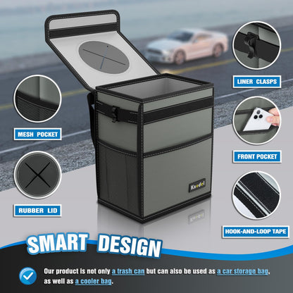K KNODEL Car Trash Can, Waterproof Auto Garbage Can, Car Trash Can with Lid, Leak-Proof Car Storage Bag, Car Bin Hanging (Medium, Black)
