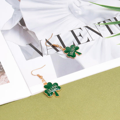 Prstvil St. Patricks Day Ohrringe, grüne Kleeblatt-Ohrringe für Damen, St. Patrick's Day Accessoires Glücksbringer Creolen (Grün-2)