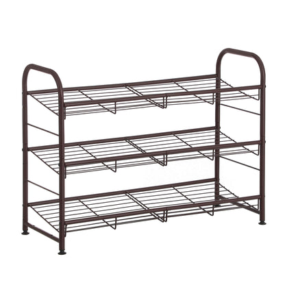 SONGMICS Stackable Shoe Rack, 4 Tier Metal Shoes Rack Storage Shelf, Holds up to 16 Pairs Shoes, Adjustable Slanted Shelves Tower Organizer for Closet Entryway Small Spaces, Bronze