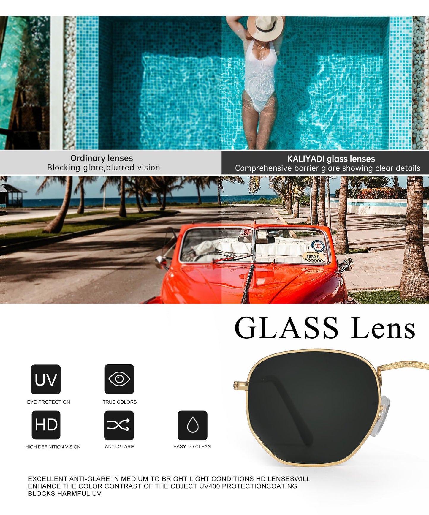 KALIYADI Sonnenbrillen für Damen und Herren Polarisiert Hexagon Damensonnenbrillen Trendy Metallrahmen UV-Schutz (Gold Rahmen Grau Linse)