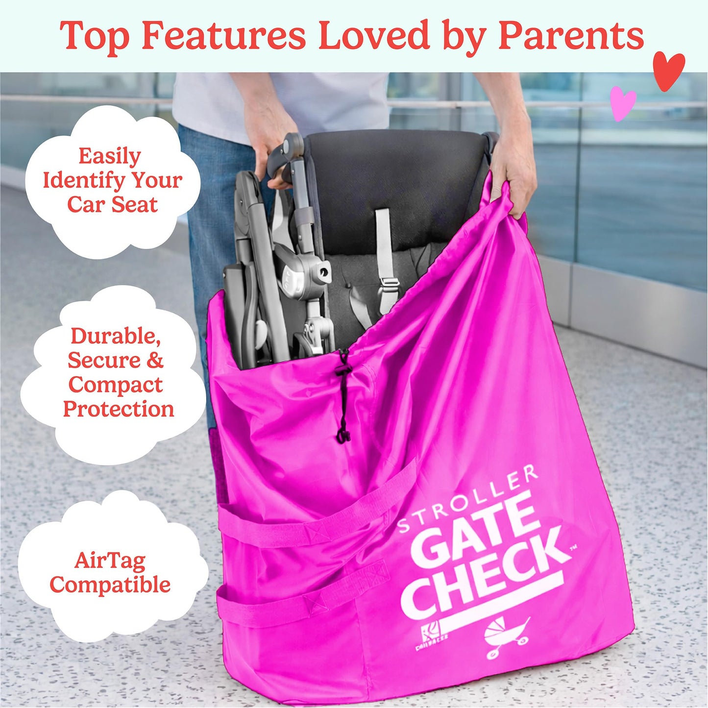 J.L. Childress Gate Check Bag for Single & Some Double Strollers - Travel Bag for Airplane, Fits Most Standard Baby Strollers, Airport Accessories Gate Check, Flying Essentials - Neon Blue