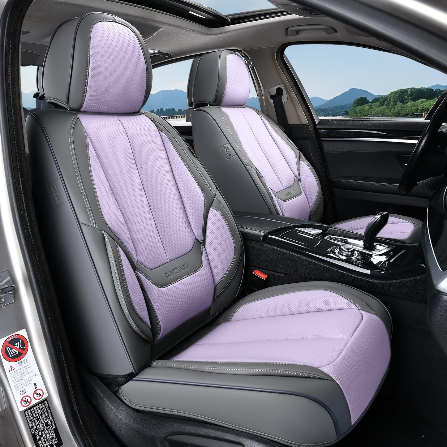 Coverado Car Seat Covers 5 Pieces, Full Set Universal Seat Covers for Cars, Waterproof Nappa Leather Auto Seat Protectors with Head Pillow, Car Interiors Fit for Most Sedans SUV Pick-up Truck, Black