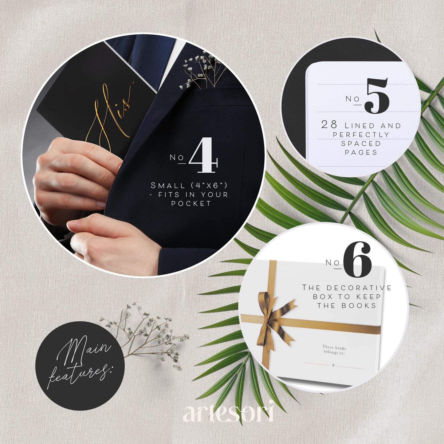 ARTESORI Premium Ehegelübde-Buch für Sie & Ihn, Soft-Touch, Goldfolie, 28 linierte Seiten, Ehegelübde-Bücher für Sie und Ihn, Hochzeits-Essentials, Hochzeits-Geschenkideen, Geschenke für Sie und Ihn [Weiß & Schwarz]