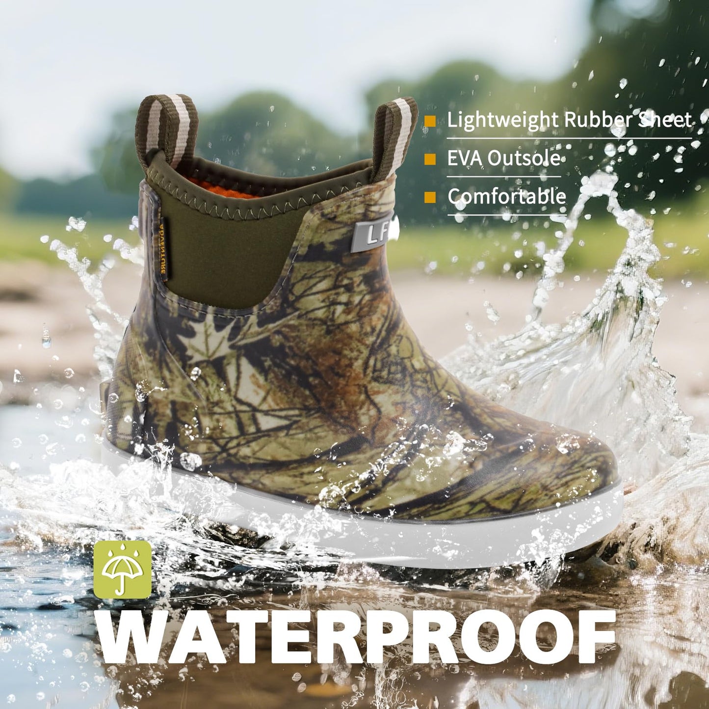 Women's Deck Boots, Waterproof Ankle Rain Boots with Anti-Slip Traction, Rubber Garden & Fishing Boots for Boating, Camping, Farming & Outdoor Work