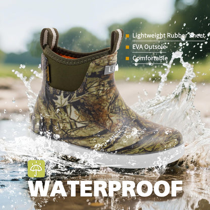 Women's Deck Boots, Waterproof Ankle Rain Boots with Anti-Slip Traction, Rubber Garden & Fishing Boots for Boating, Camping, Farming & Outdoor Work