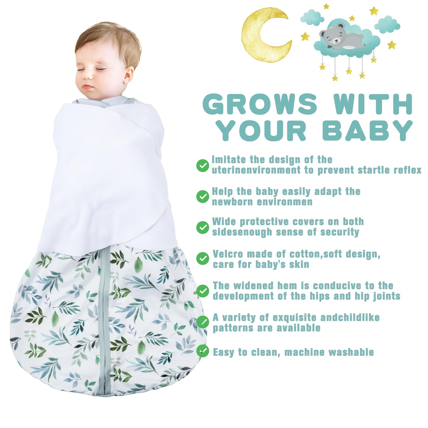 BSTOPPT Fleece Newborn Sleep Sack Baby Swaddle,3-Way Adjustable Wearable Blanket,2 Pack Fleece Swaddling sleeping bag TOG 2.0， (Blue&Green, 0-3 Months)