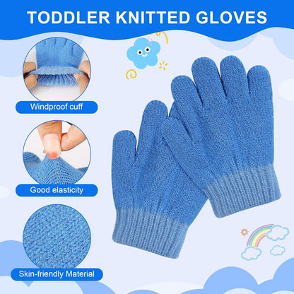 6 Paar Kleinkind Strickhandschuhe, Kinder Winter Kälteschutzhandschuhe Unisex Full Finger Stretchhandschuhe mit Bagger-Muster (Regenbogen)