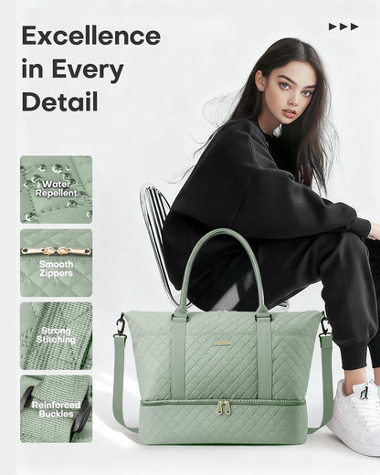 HOTOR Reisetasche - Große Weekender-Tasche für Frauen, Handgepäck mit Schuhfach, Übernachtungstasche mit Kulturtasche für Reiseutensilien und Reisezubehör, Schwarz, 34,0 x 45,0 x 20,0 cm