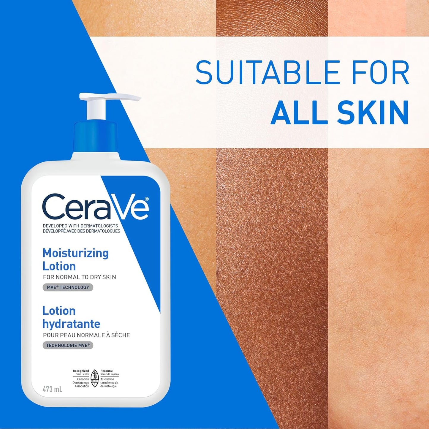 CeraVe Feuchtigkeitslotion, tägliche leichte Gesichts- & Körperlotion mit Hyaluronsäure & Ceramiden, geeignet für trockene & empfindliche Haut, parfümfrei, nicht komedogen & allergiegetestet, 473 ml