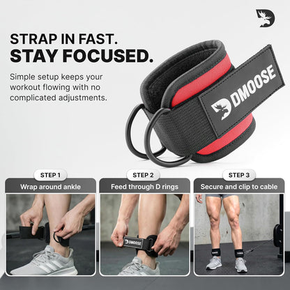 DMoose Ankle Strap for Cable Machine - One Size Fit with Premium Padding, Workout Kickback Ankle Cuffs, Ankle Bands for Working Out, Booty Workouts, Leg Extension, Hip Abductors & Lower Body Exercises