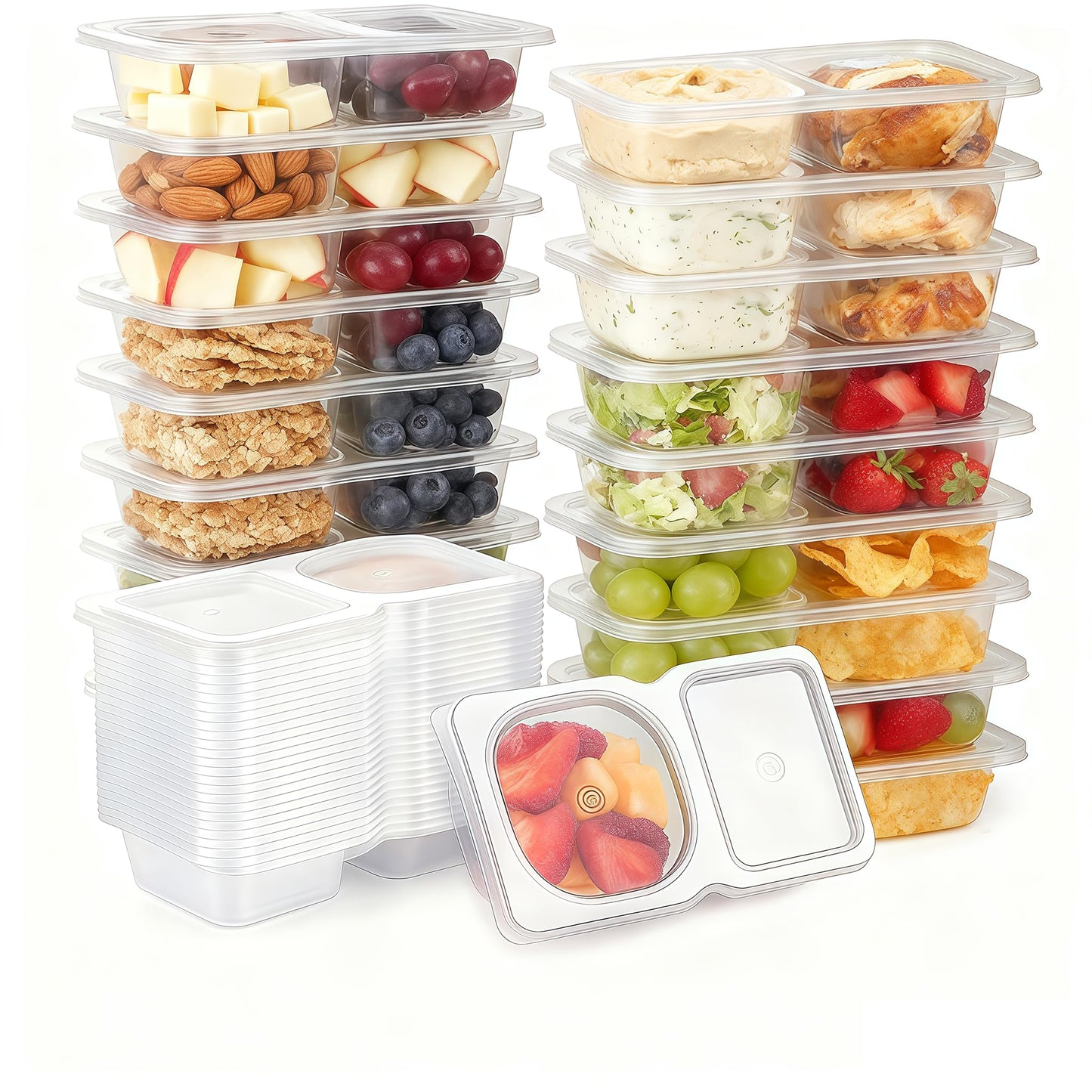 2 Pack Snackle Box –Air Tight Snack Containers with Divided, Lids&Handle –Clear Serving Tray for Fruits, Candy, Nuts –Portable for Travel, Parties, Daily Use (8 Containers Dishwasher Safe)