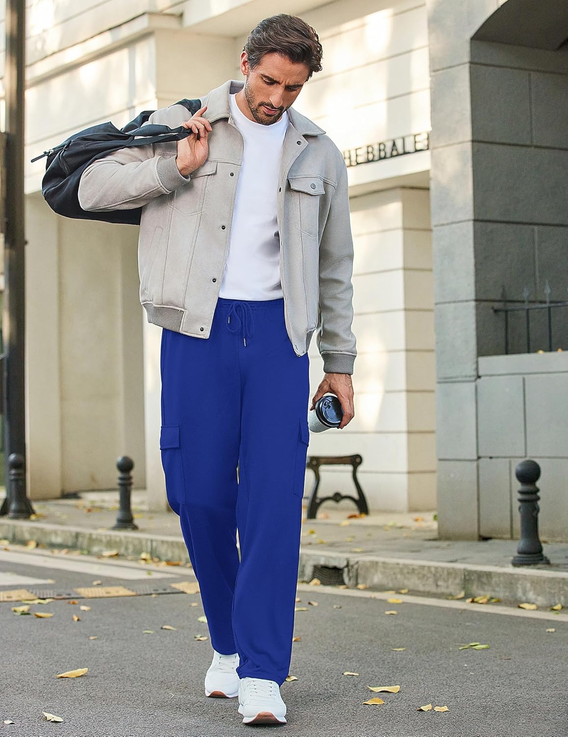 Deyeek Herren Cargo Jogginghose Open Bottom Baggy Leichte Cargo Sweatpants für Männer Locker sitzende Freizeithose mit Taschen