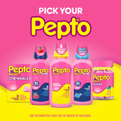 Pepto Bismol Chews, Upset Stomach, Nausea, Heartburn, Indigestion Relief, Anti Diarrhea Medication for Adults - 5 Symptom Fast Relief, 72 Chewable Tablets 24 Count (Pack of 12)