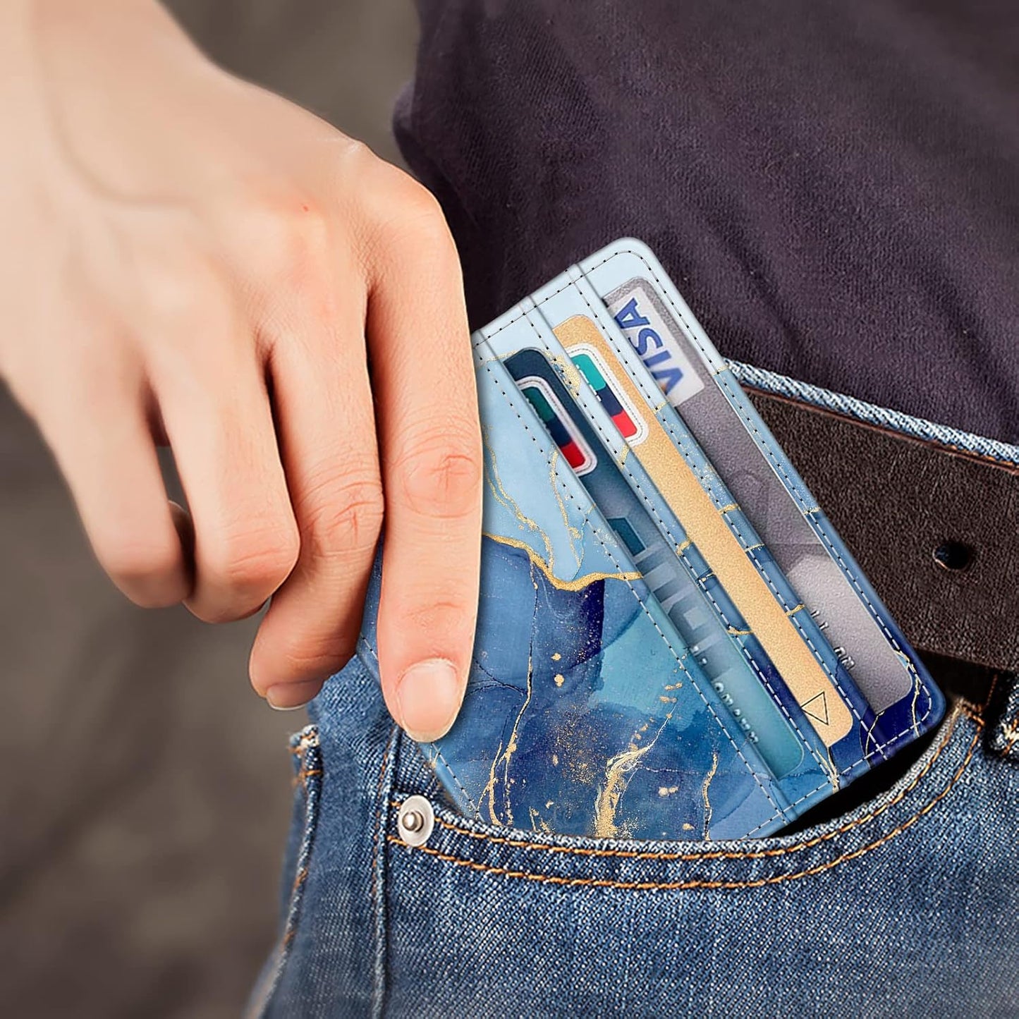 Fintie Schlankes, minimalistisches Fronttaschen-Portemonnaie, RFID-blockierendes Kreditkartenetui, Kartenhüllen mit Ausweisfenster für Herren und Damen