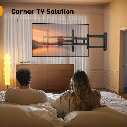 Perlegear Corner TV Wall Mount Long Arm TV Mount Bracket for 37-75 Inch TVs-Full Motion Wall Mount with 32.37” Extension & Swivel Articulating Arm & Tilt, MAX VESA 600x400mm, Holds up to 100 lbs