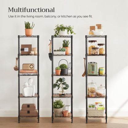 SONGMICS Storage Shelf, Small Metal Wire Shelving Unit, Adjustable Shelves, for Small Spaces, Garage, Bedroom, Living Room, Kitchen, Pantry, 5 Tier, 11.8 x 11.8 x 47.6 Inches, Ink Black ULGR123BH01