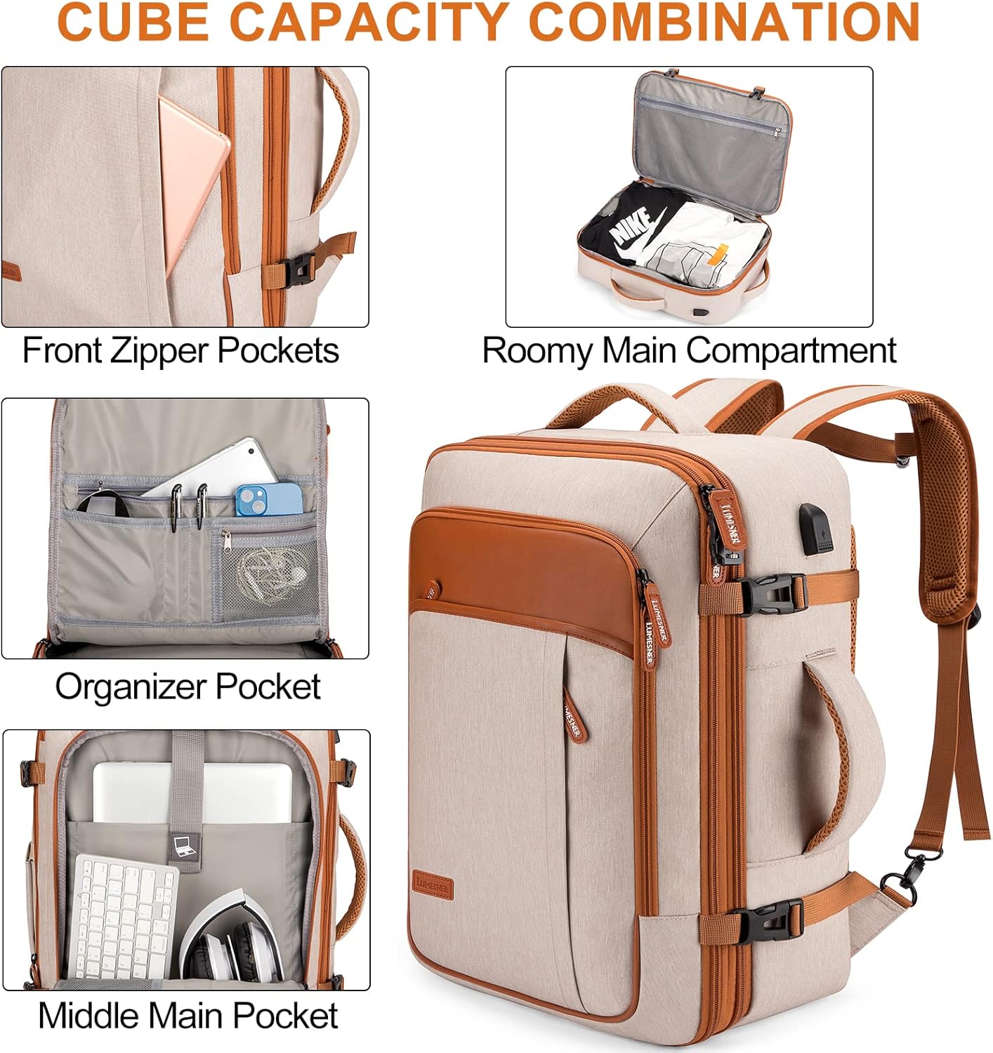 Lumesner Handgepäck Rucksack, extra großer 40L Flugzugelassener Reiserucksack für Damen & Herren