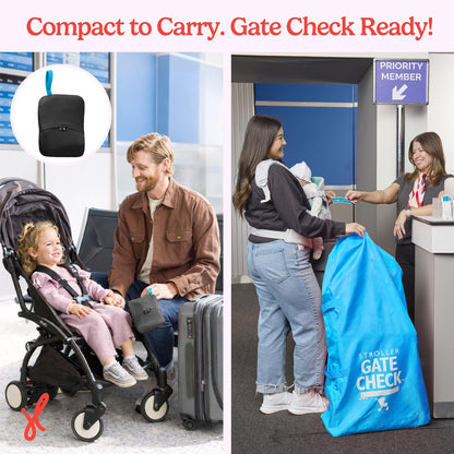 J.L. Childress Gate Check Bag for Single & Some Double Strollers - Travel Bag for Airplane, Fits Most Standard Baby Strollers, Airport Accessories Gate Check, Flying Essentials - Neon Blue