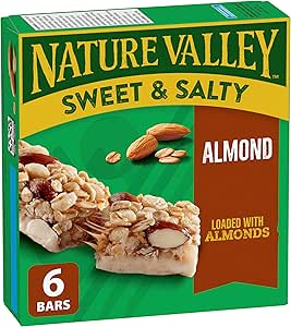 NATURE VALLEY Almond Sweet and Salty Granola Bars, No Artificial Flavours, No Artificial Colours, Made with Whole Grain Oats, Pack of 6 Bars, Loaded with Almonds, Dipped in Almond Butter Coating