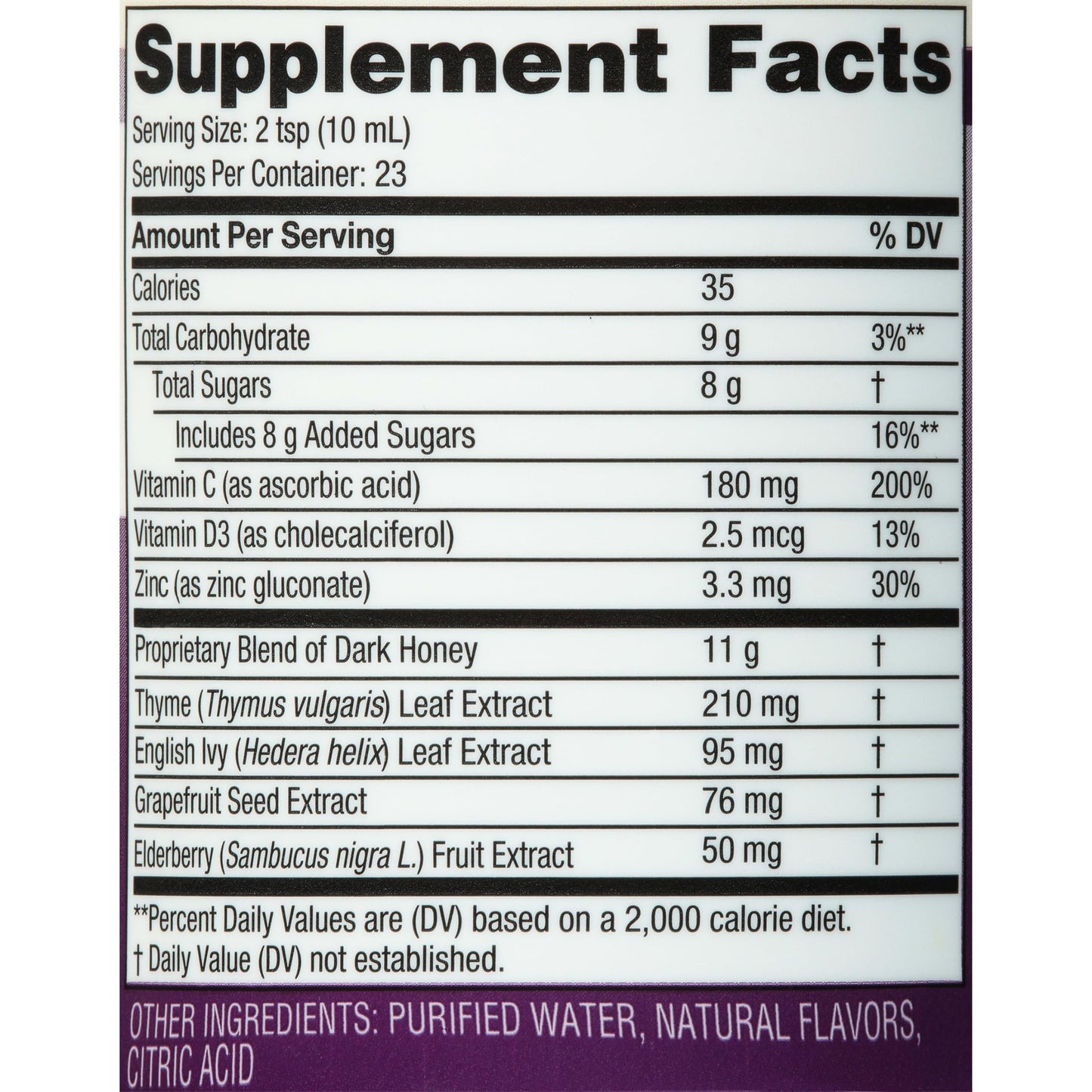 Zarbee's Honey Cough Syrup + Immune for Adults & Children 12+, Cough Syrup with Dark Honey, Real Elderberry, Vitamin C, D & Zinc for Immune Support*, Drug-& Alcohol-Free, Berry, 8 fl. oz (Pack of 2)