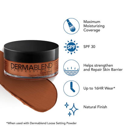 Dermablend Cover Crème Full Coverage Foundation Makeup, Hydrating Cream Concealer for Dark Circles and Blemishes, Maximum Coverage with Mineral Sunscreen SPF 30, 1 OZ