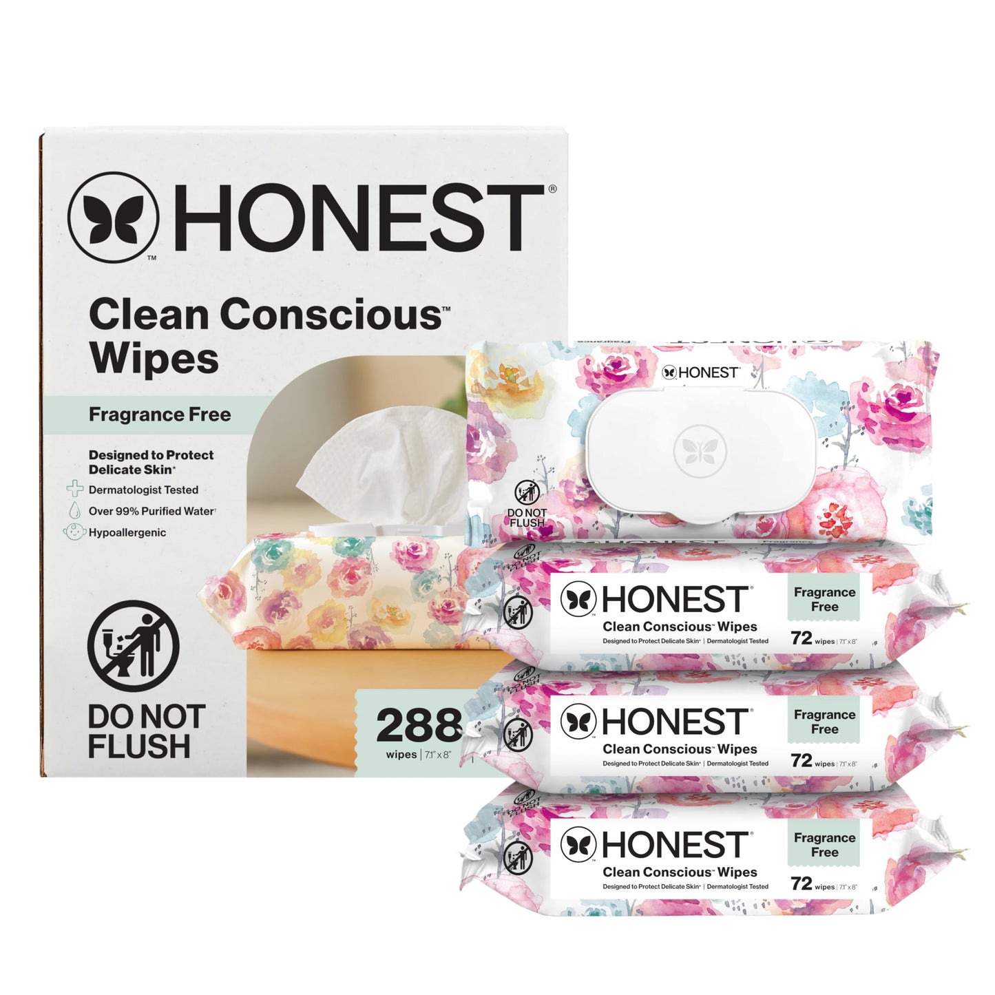 The Honest Company Clean Conscious Unscented Wipes | Over 99% Water, Compostable, Plant-Based, Baby Wipes | Hypoallergenic for Sensitive Skin, EWG Verified | Pattern Play, 576 Count