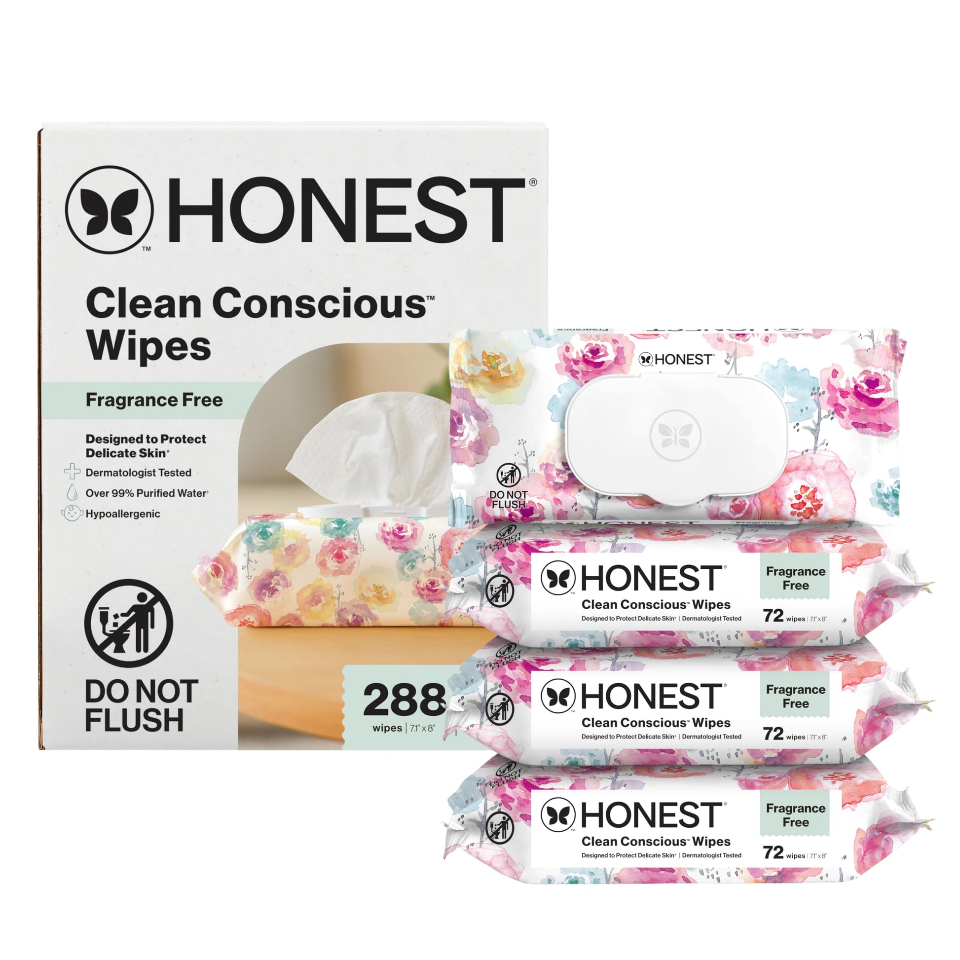 The Honest Company Clean Conscious Unscented Wipes | Over 99% Water, Compostable, Plant-Based, Baby Wipes | Hypoallergenic for Sensitive Skin, EWG Verified | Pattern Play, 576 Count
