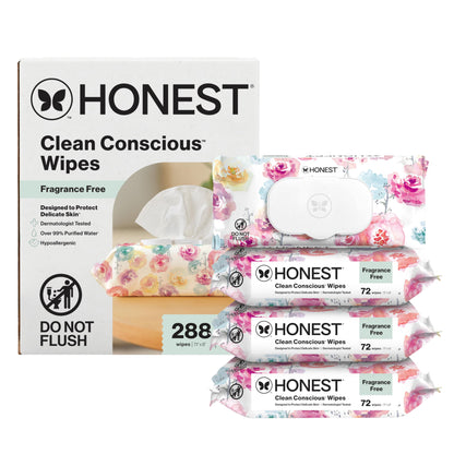The Honest Company Clean Conscious Unscented Wipes | Over 99% Water, Compostable, Plant-Based, Baby Wipes | Hypoallergenic for Sensitive Skin, EWG Verified | Pattern Play, 576 Count