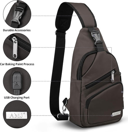 AMJ Sling Bag für Wandern und Outdoor, Umhängetasche, Reise-Brusttasche Daypack für Damen & Herren