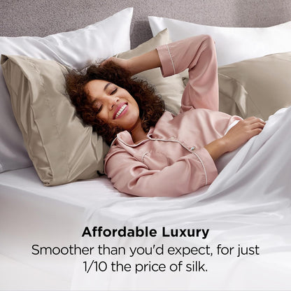 Bedsure Satin-Kissenbezug, Queen-Size, 2er-Pack, Seidenkissenbezügen ähnlich, seidige Kissenhüllen mit Hotelverschluss, Raumdeko, Valentinsgeschenke für Frauen und Männer, Grau, 50x75 cm