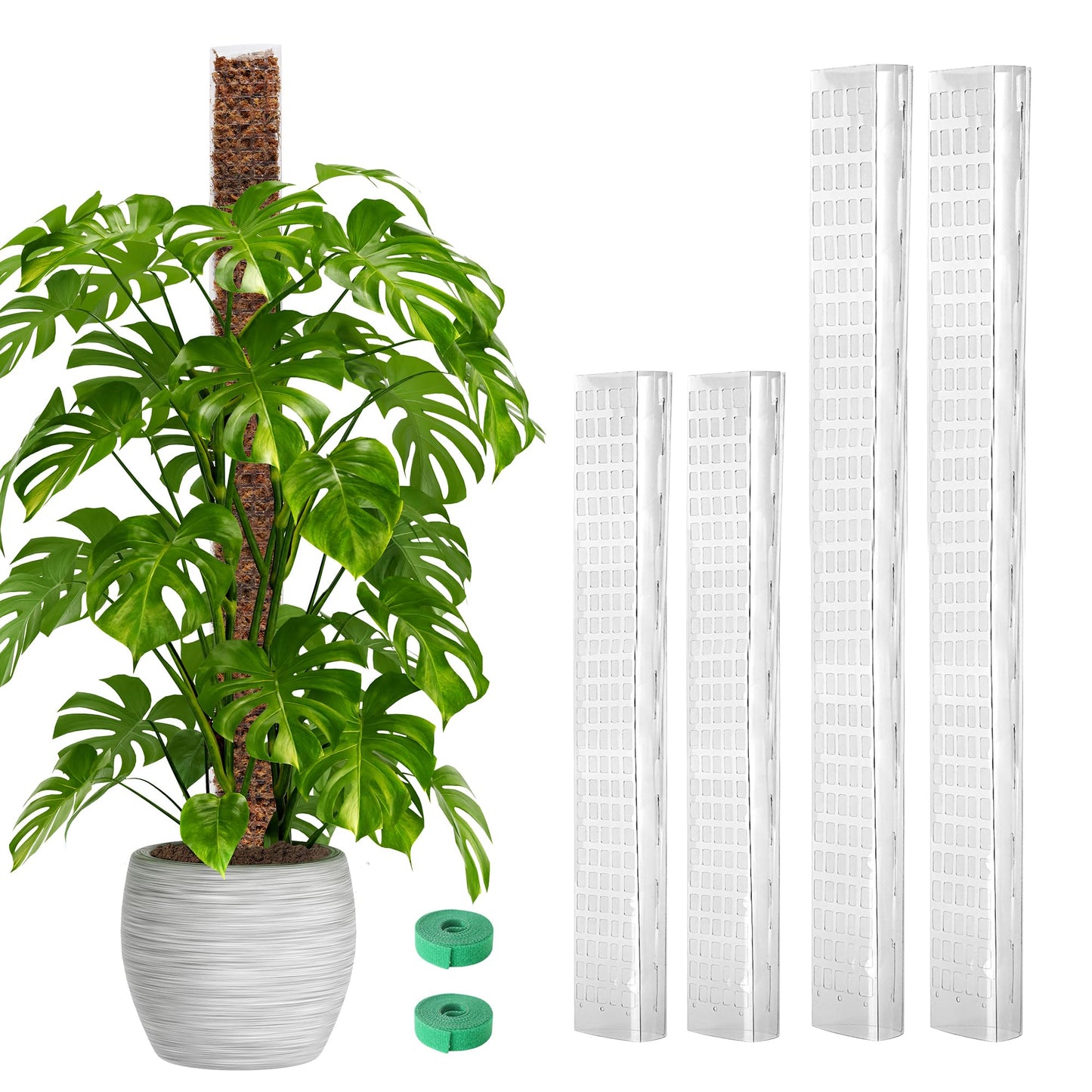 EOX 4 Pcs 24 Inch Plastic Moss Pole for Monstera, Large D Shaped Poles for Climbing Plants Work with Sphagnum Moss, 90 Inch Plant Stake Set of 4, Garden Ties