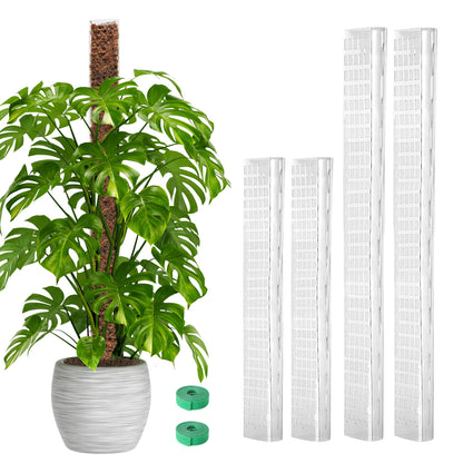 EOX 4 Pcs 24 Inch Plastic Moss Pole for Monstera, Large D Shaped Poles for Climbing Plants Work with Sphagnum Moss, 90 Inch Plant Stake Set of 4, Garden Ties